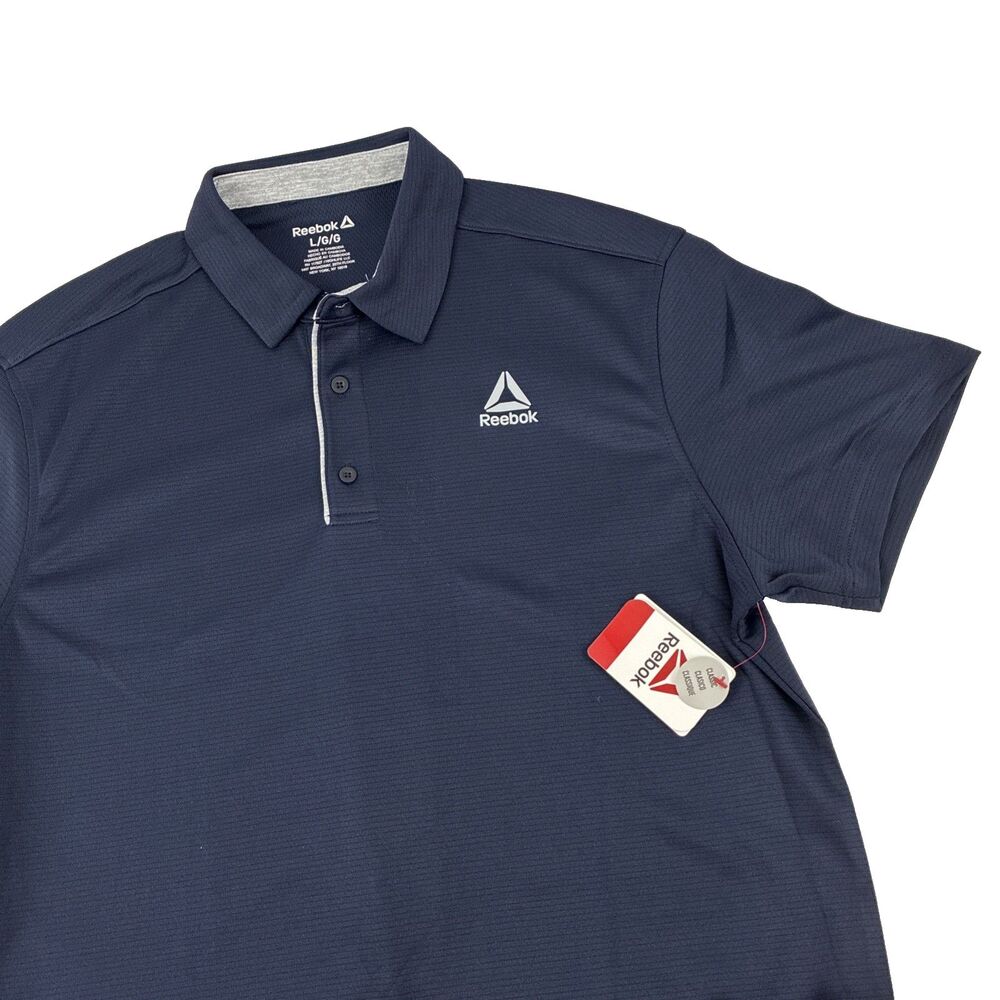 New Mens Reebok Short Sleeve Performance Polo Shirt Size Large NWT Navy Blue